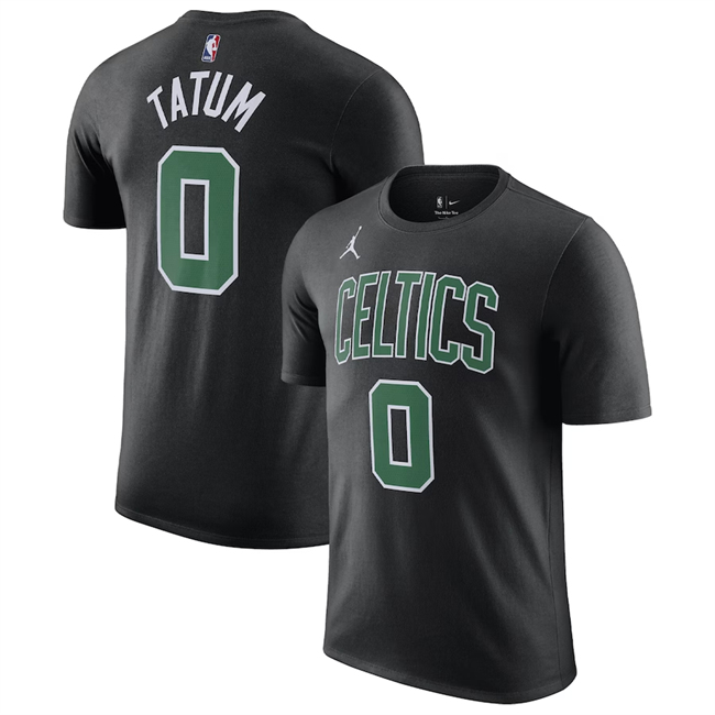 Men's Boston Celtics #0 Jayson Tatum Black Name & Number T-Shirt